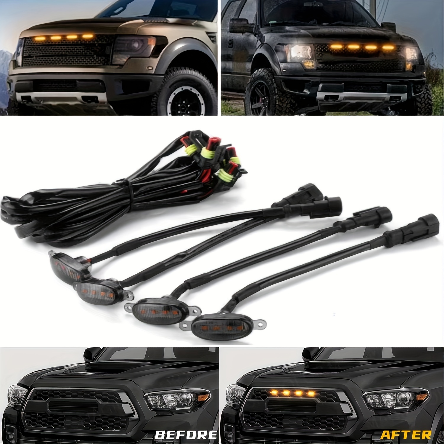Running Gear Accessories - 4-teiliges Set Auto-LED-Kühlergrill-Leuchten, Gelbe Amber-Lichter, Universelle