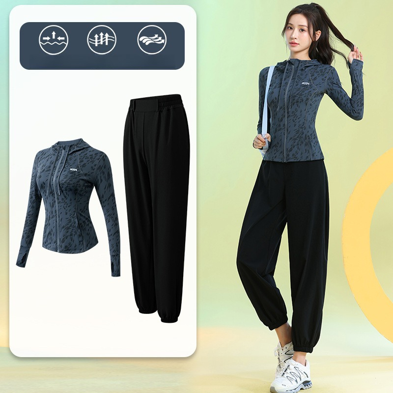 Running Gear Women - Damen-Laufanzüge, langärmelig, mit Blumenmuster, Reißverschluss, Kapuzenpullover,